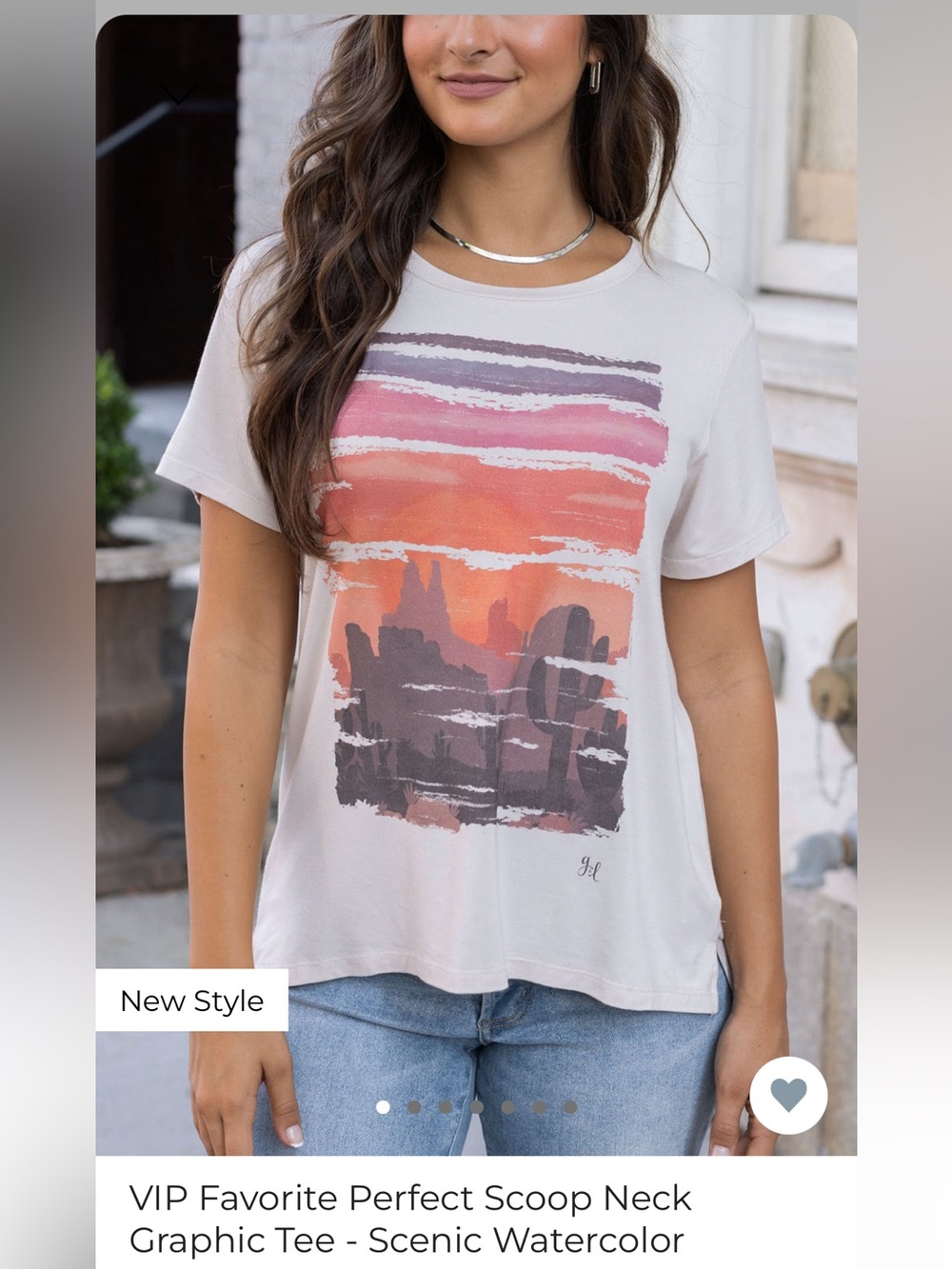 Grace & Lace Scenic Watercolor VIP Favorite Perfect Scoop Neck Graphic Tee